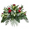 Aranjament funerar capac sicriu Trandafiri, Crini si Lisianthus