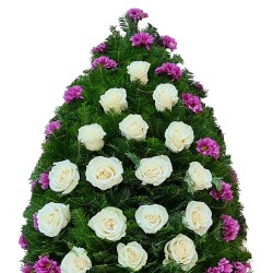 Coroana funerara Crizantema roz si Trandafiri albi