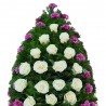 Coroana funerara Crizantema roz si Trandafiri albi