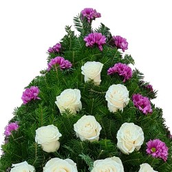 Coroana funerara Crizantema roz si Trandafiri albi