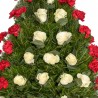 Coroana funerara cu baza din trandafiri albi