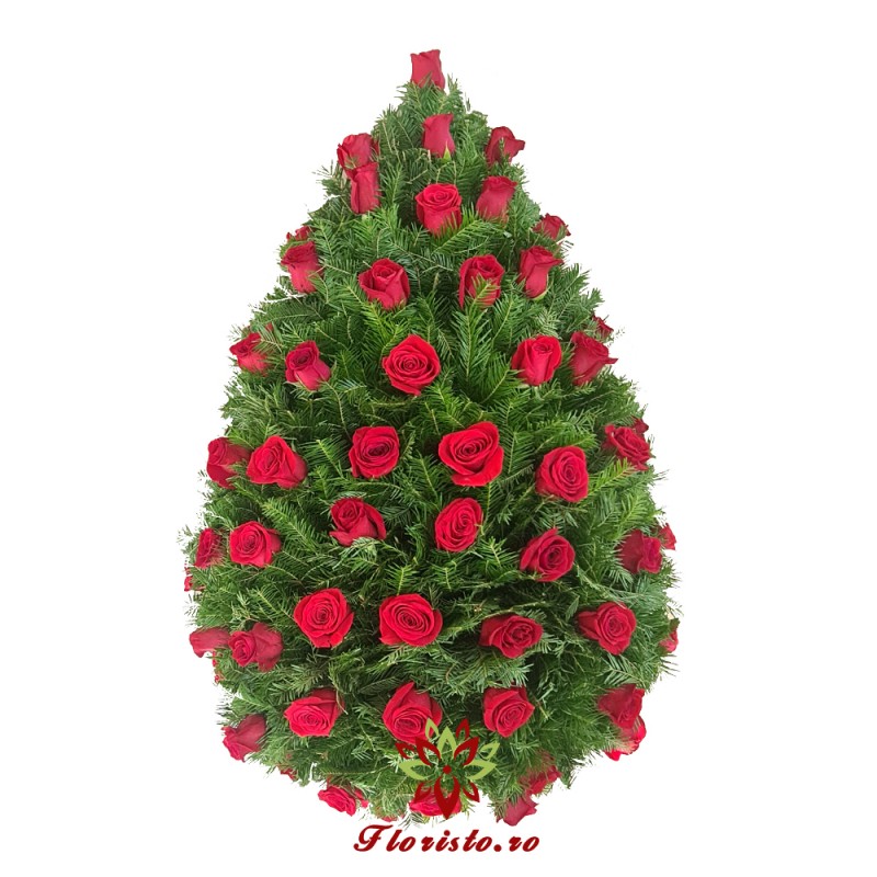 Coroana funerara trandafiri rosii