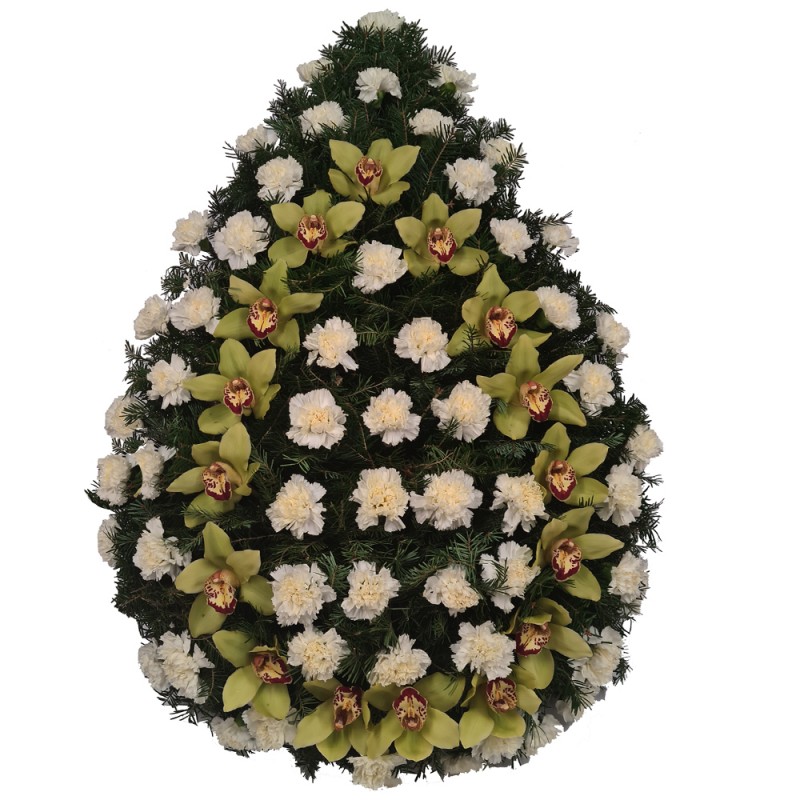 Coroana funerara Garoafe albe si Orhidee