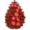 Coroana funerara garoafe rosii si anthurium rosu