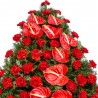 Coroana funerara garoafe rosii si anthurium rosu