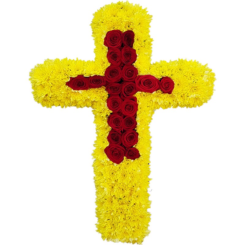 Aranjament funerar cruce crizantema galbena