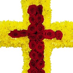 Aranjament funerar cruce crizantema galbena
