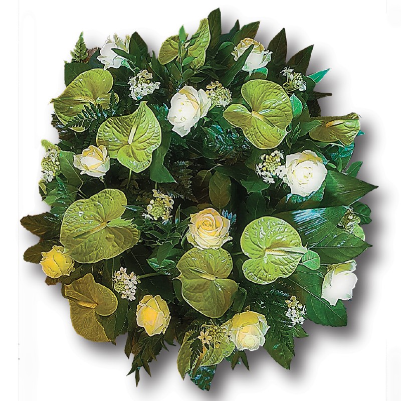 Aranjament Funerar din Anthurium si Trandafiri albi